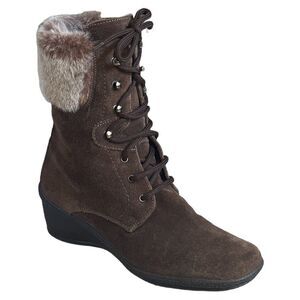 Aquatalia Dark Brown Suede Winter Boots with Faux Fur